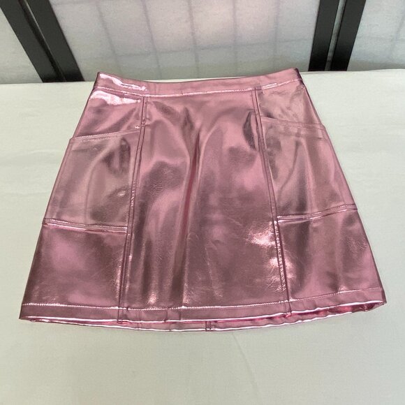 Art Class Junior Vegan Faux Leather Pleather A Line Mini Skirt Metallic Pink NWT - Picture 7 of 10